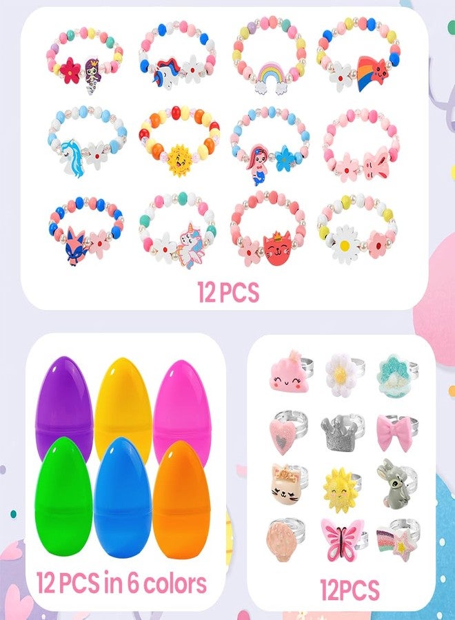 Vellibring 12 Pack Prefilled Easter Eggs with 24pcs Bracelets Rings Easter Basket Stuffers Egg Fillers for Girls Party Favors Kids Toddler Easter Presents - Image 3
